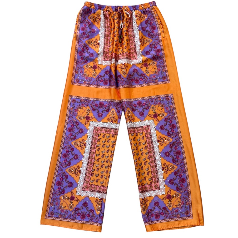 Robertson & Rodeo Wide-Leg Pants—Orange/Purple Print, Size M